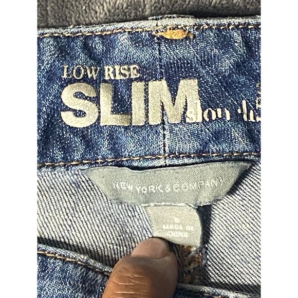 New York & Company Low Rise Slim Fit Distressed Blue Jeans Size 8 - Picture 6 of 15
